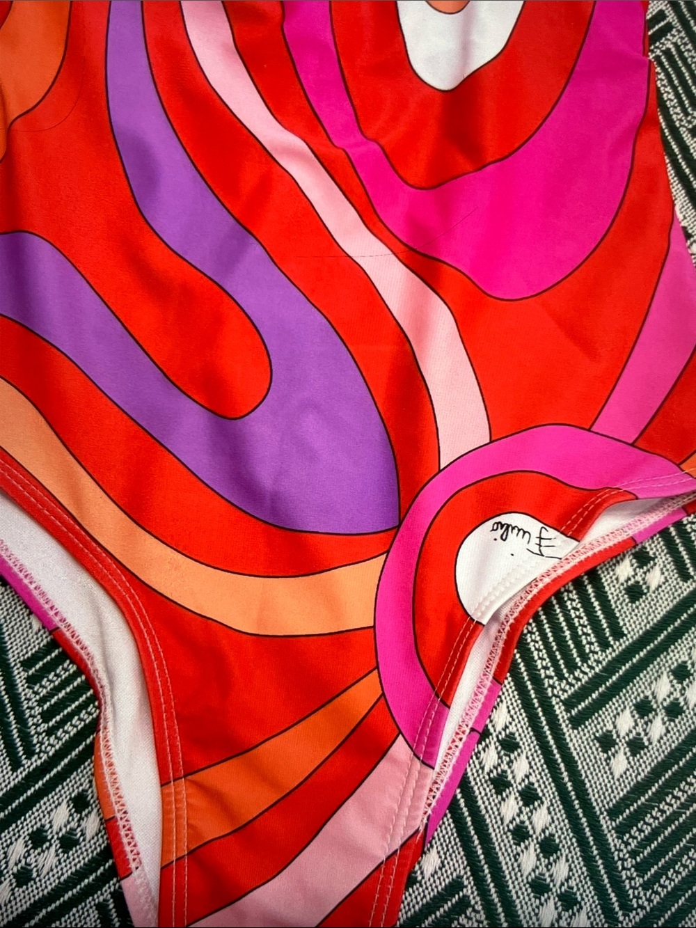 Emilio Pucci Red Pink Orange Abstract Swirl One-Piece - Picture 8 of 9